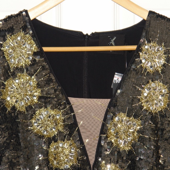 NWT X by NBD Gunmetal Bryson Embellished Mini Dress Beads Sequins Long Sleeves L - Picture 7 of 10